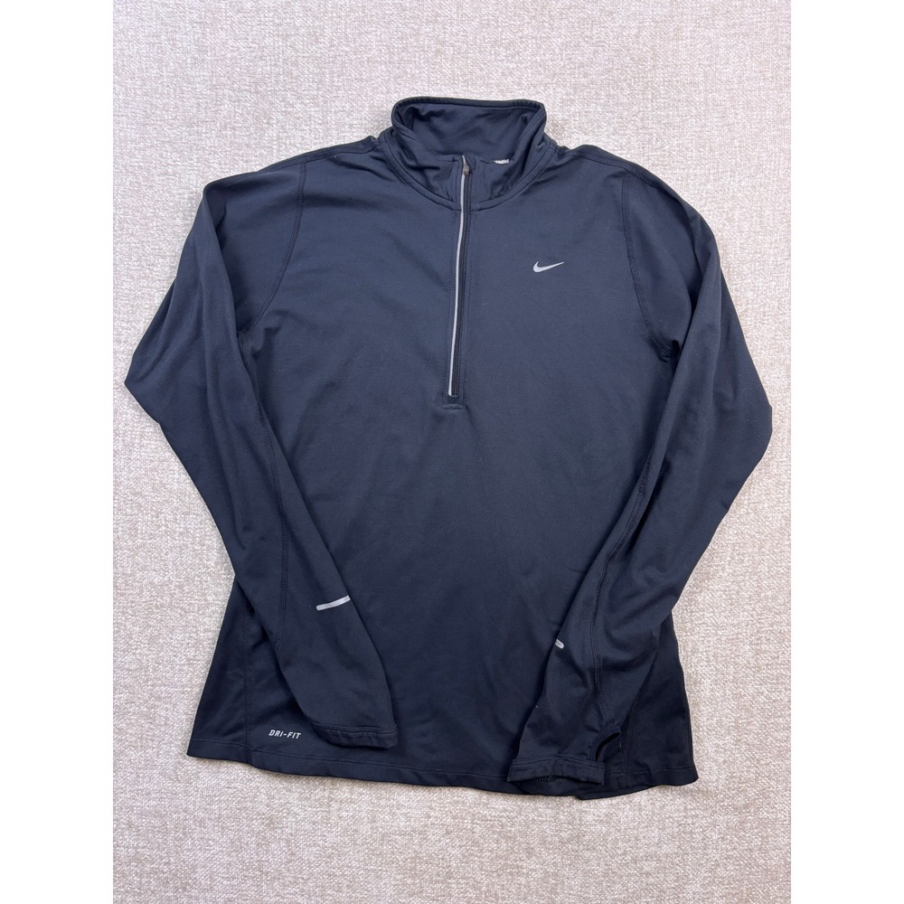 Nike Running Womens Dri-FIT 1/4 Zip Pullover Black Medium Reflective Thumbholes